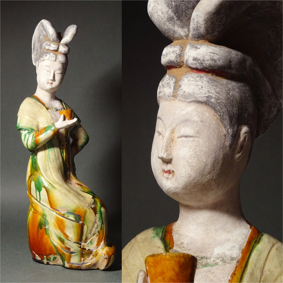 慶應◇中国古玩 唐代 唐三彩女人俑 副葬品 発掘品 古陶磁 中国美術 -