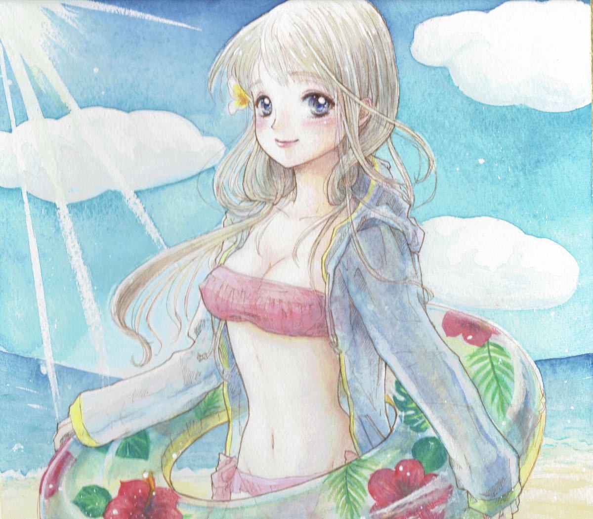 手描きイラスト オリジナル 海辺とパーカーの女の子 水着 浮き輪 おさげ 少女 夏のイラスト 海水浴 海 ビキニ 手描きイラスト 売買されたオークション情報 Yahooの商品情報をアーカイブ公開 オークファン Aucfan Com