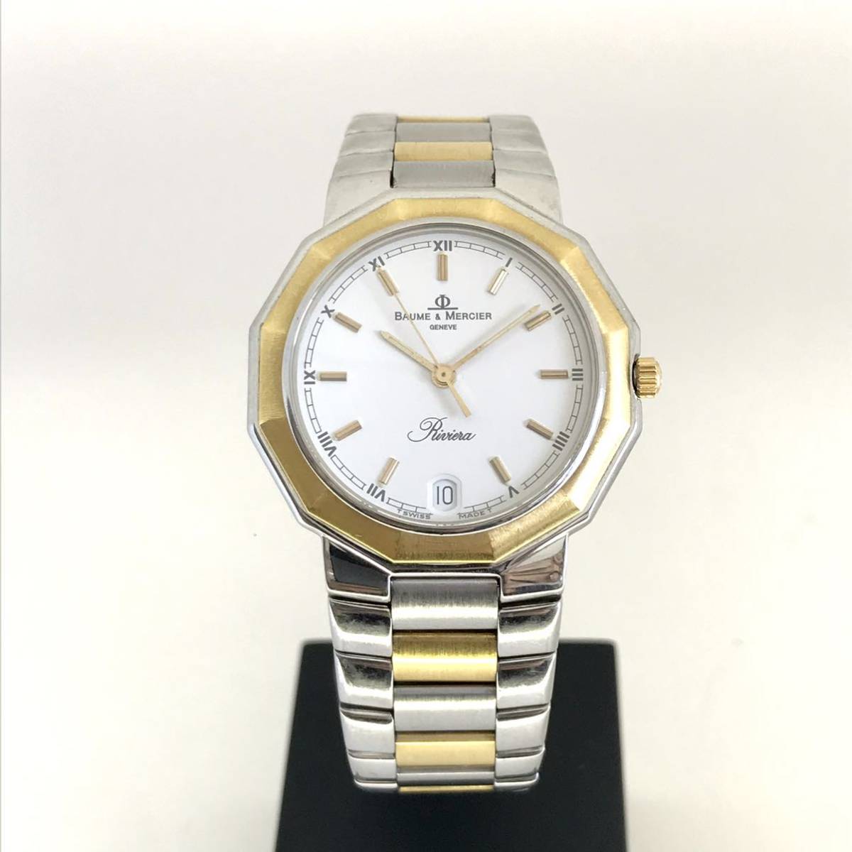 ボーム&メルシエ BAUME&MERCIER リビエラ メンズ クォーツ 美品 18金ベゼル ステンレススチール 電池交換 OH済