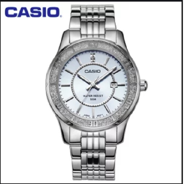 【1円】【正規品】【新入荷】カシオCASIOレディース女性用【日本未発売モデル】ダイヤモンドczベゼルライトブルー水色デザイン腕時計ギフト_2