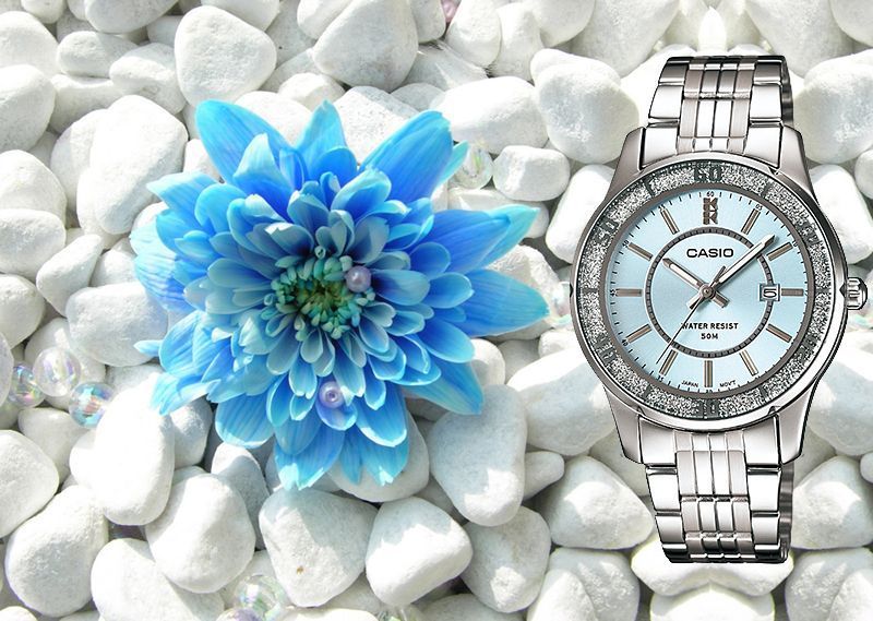 【1円】【正規品】【新入荷】カシオCASIOレディース女性用【日本未発売モデル】ダイヤモンドczベゼルライトブルー水色デザイン腕時計ギフト_4
