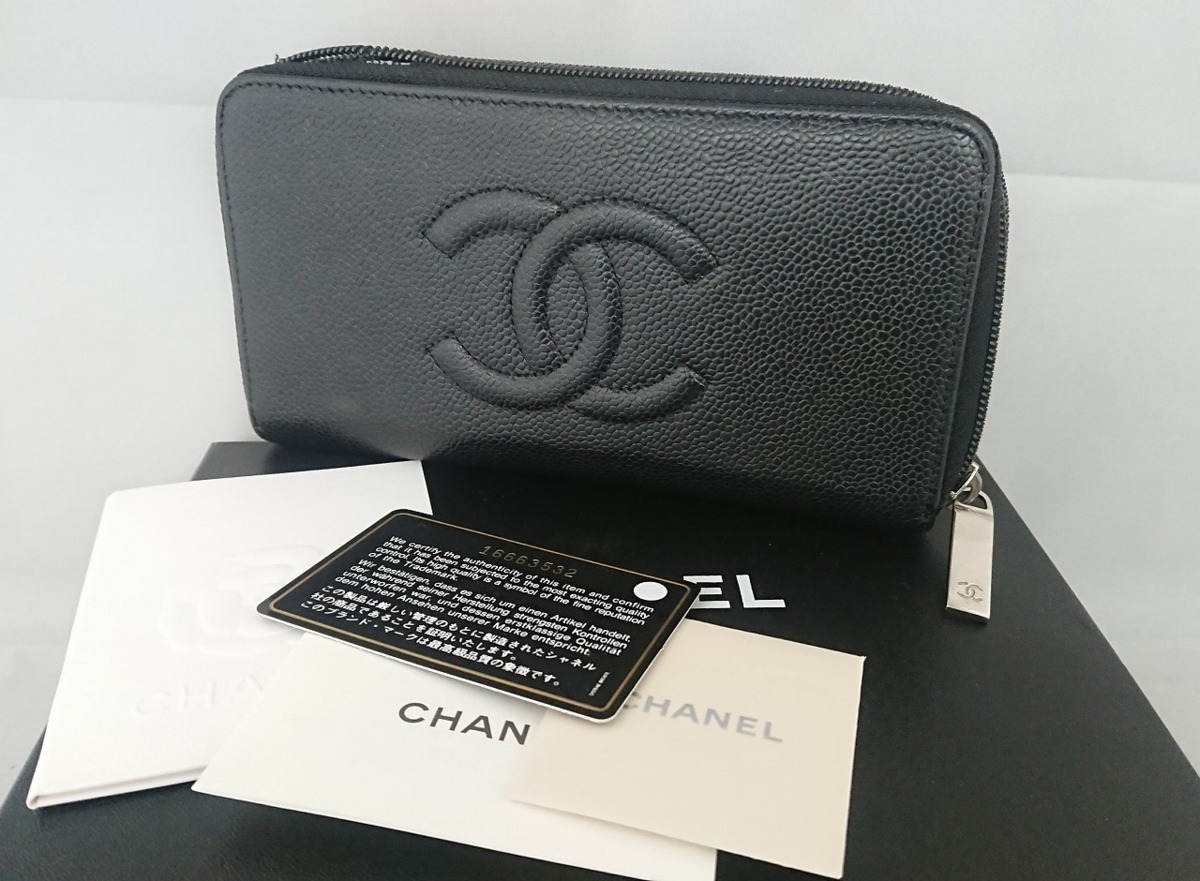 CHANEL シャネル ココマーク キャビアスキン ラウンドファスナー 長