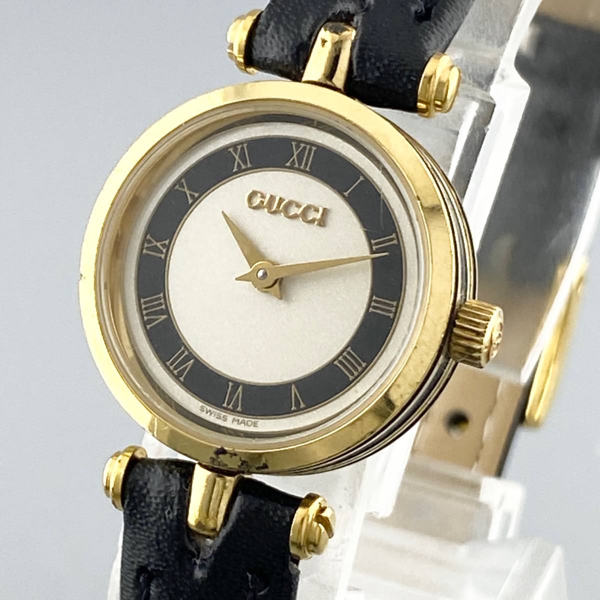 可動 Gucci ゴールド ネイビー アナログシェリーライン腕時計 可動品