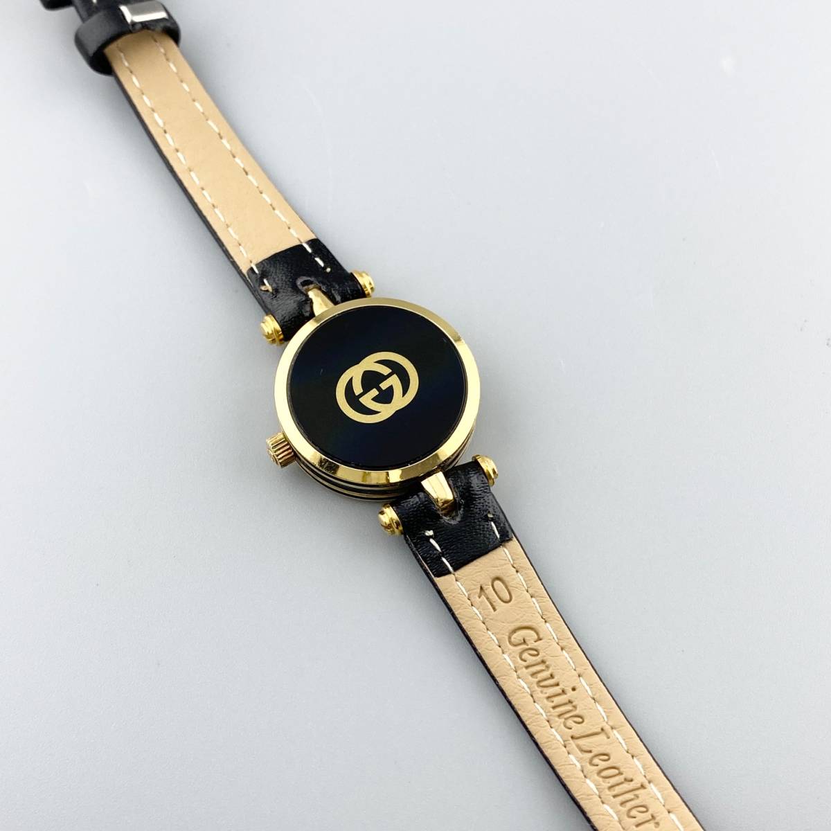 可動 Gucci ゴールド ネイビー アナログシェリーライン腕時計 可動品