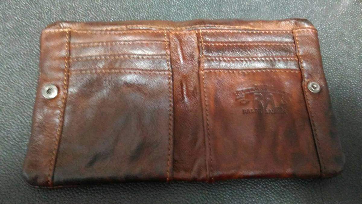 未使用 RRL ブラウンレザーウォレット 財布 ダブルアールエルビンテージ加工 未使用 RRL 二つ折りレザーウォレット ブラウン ダブルアールエル 財布