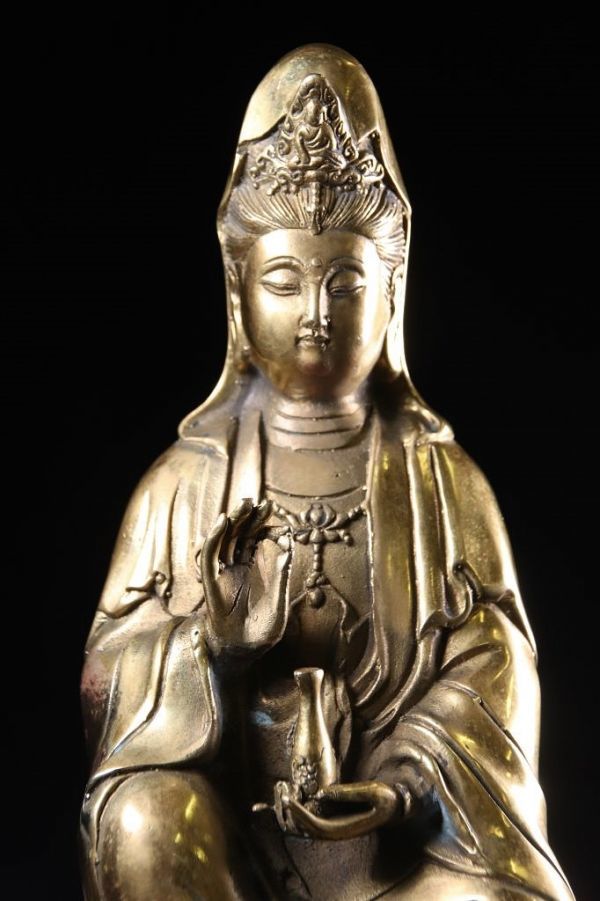仏教美術 鍍金 観音菩薩 唐物 銅製 金銅仏 半跏思惟像 蓮華座