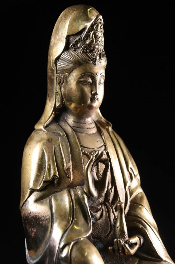 仏教美術 鍍金 観音菩薩 唐物 銅製 金銅仏 半跏思惟像 蓮華座