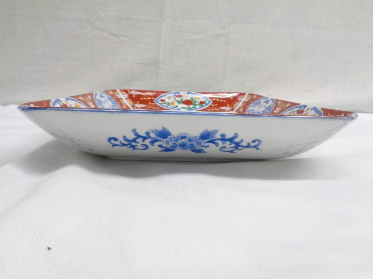 11034A 錦古伊万里 大盛鉢 色絵 陶〇窯 幅(約)21.5×28.5㎝ 高さ(約)4㎝ 長期保管品_3