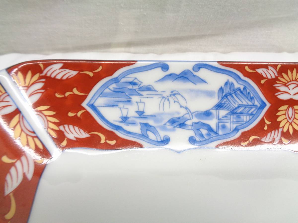 11034A 錦古伊万里 大盛鉢 色絵 陶〇窯 幅(約)21.5×28.5㎝ 高さ(約)4㎝ 長期保管品_7