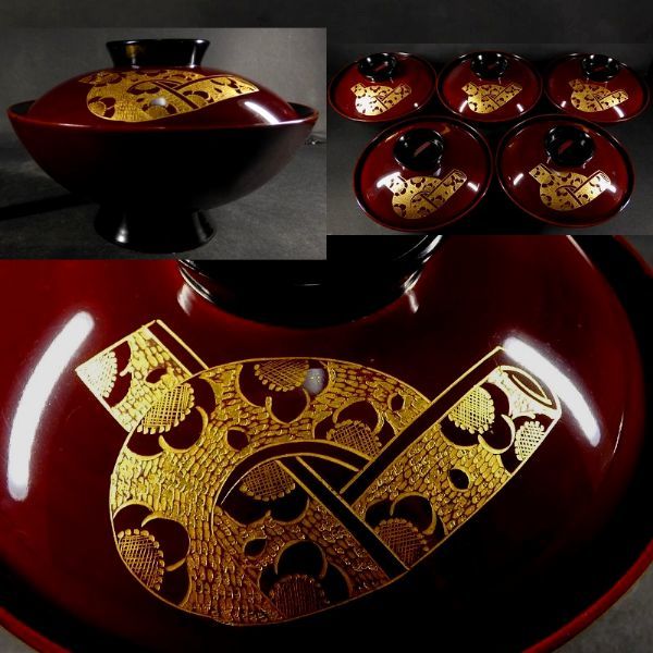 琴》茶懐石道具 漆塗見返蒔絵吸物椀五客 初だし品 TAE019 【公式通販】