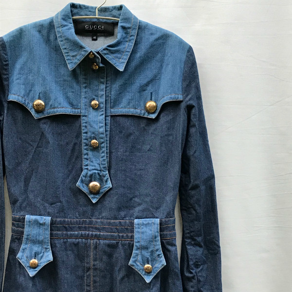 グッチ GUCCI デニムワンピース 金ボタン 40 MADE IN ITALY ウエスタン 