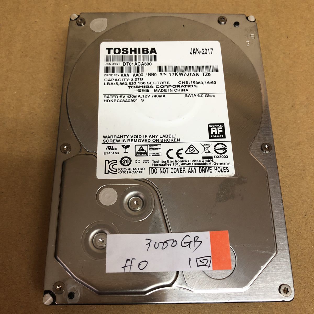 3TB DT01ACA300 東芝 使用時間 340h ⁄ TOSHIBA 稼働少 AVコマンド