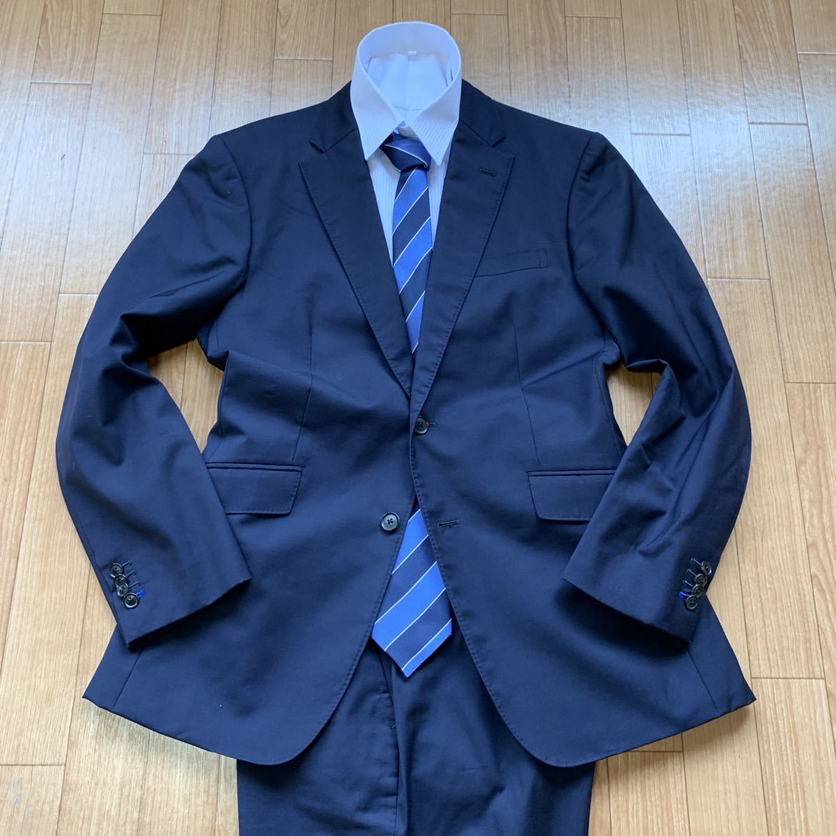最高級ロロピアーナ生地 紺 ストライプ ジャケット Merino Wool 