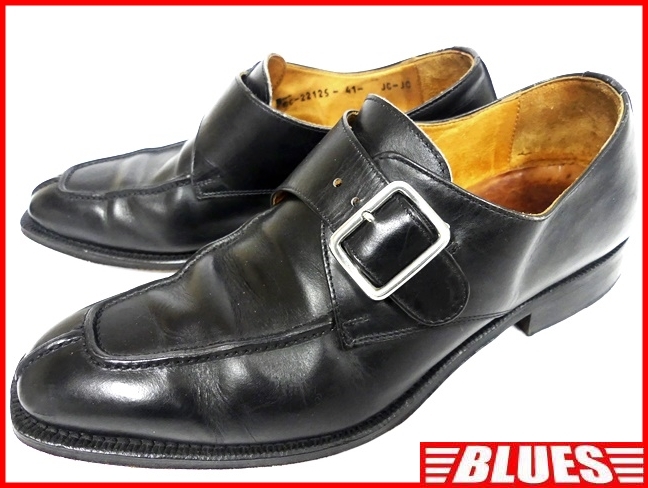 即決★イタリア製 GIANCALRO MORELLI★25.5cm レザーモンクストラップシューズ ジャンカルロモレリ メンズ 41 黒 ブラック 本革 本皮 革靴