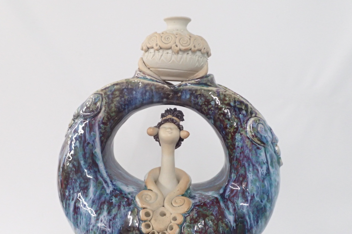 砥部焼 青芳人形 森元青芳 念ずれば花ひらく - 置物 陶器人形 作