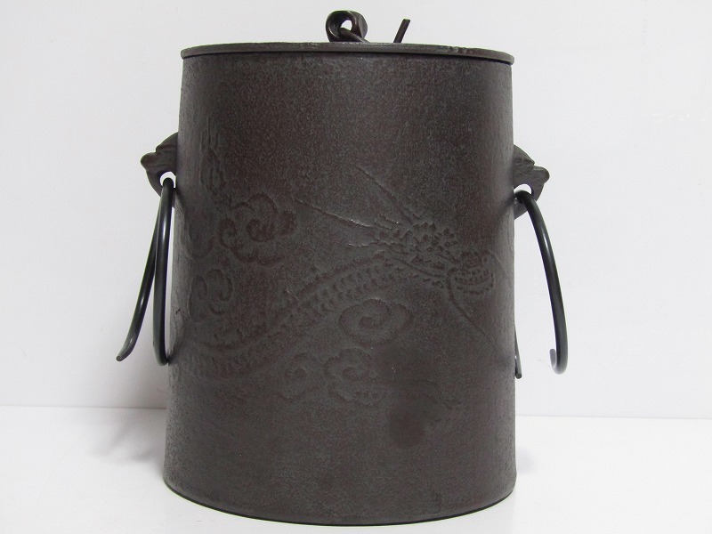 J16-148[TOM] 美品 釜師 佐藤清光 雲龍釜 共箱 茶釜 鉄釜 環付 茶道具