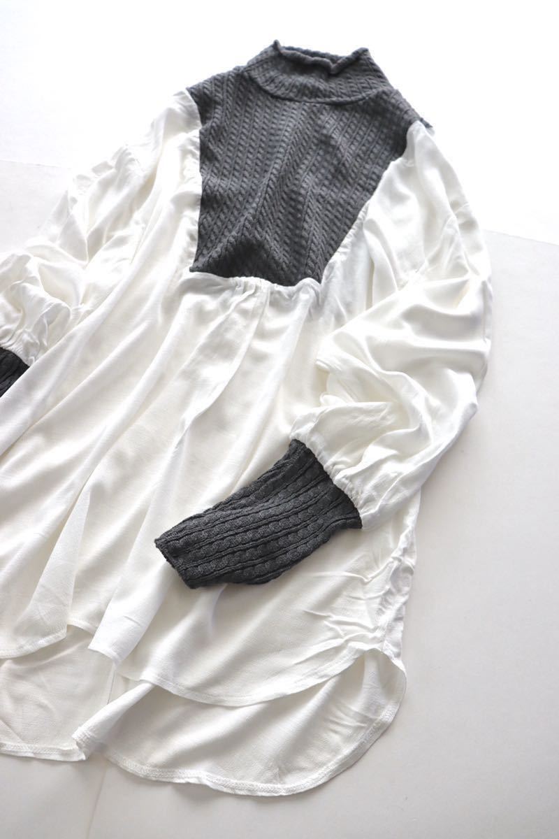 ZARA ザラ 異素材 ブラウス ニット 切り替え シャツ トップス