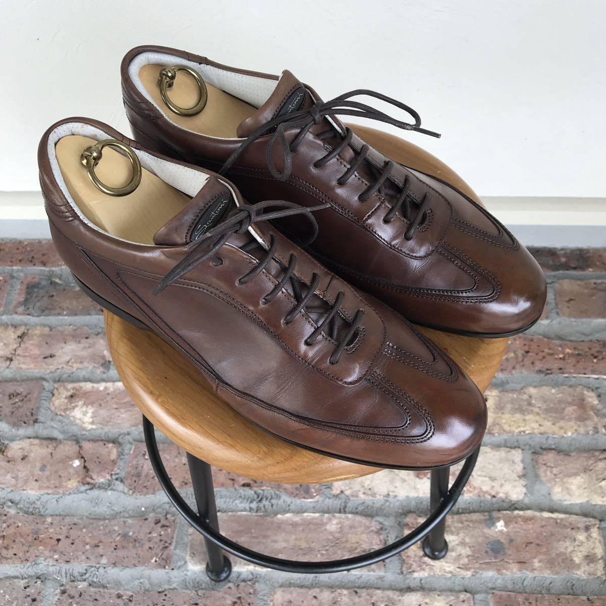 使用数回 極美品 Santoni 7 26.0cm程度 レザースニーカー サントーニ 