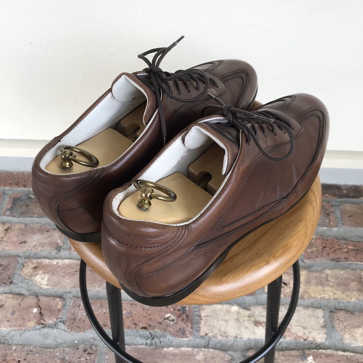 極美品 サントーニ SANTONI レザースニーカー 刻印 本革 ブラウン 25