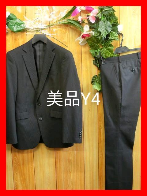 スーツセレクト Y4 美品 スリーピーススーツ スーツ 黒ストライプ S