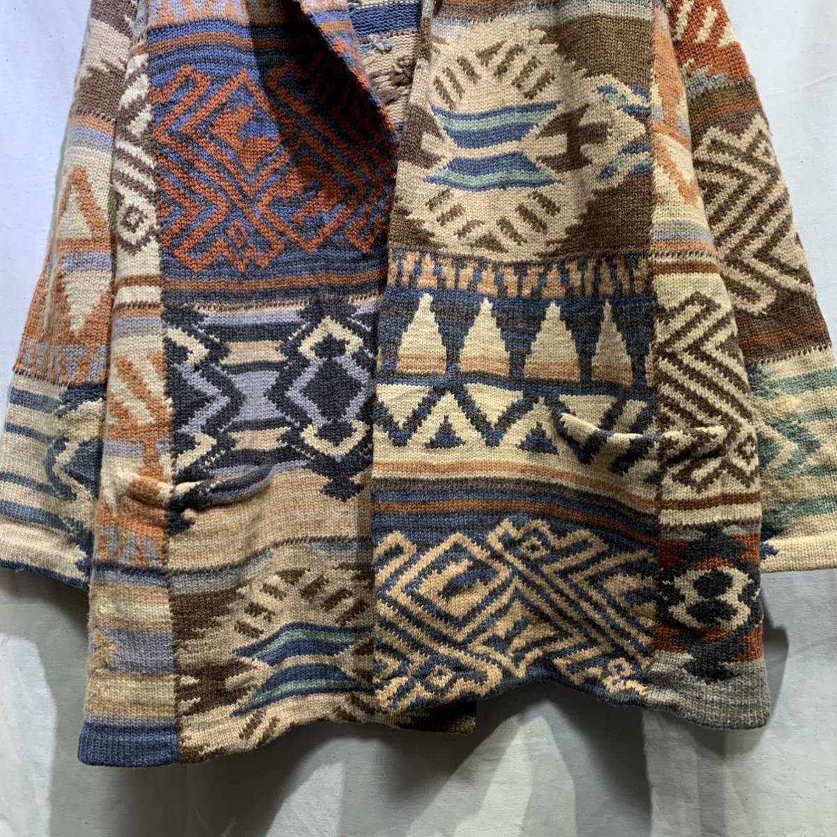 名作】90s RALPH LAUREN ネイティブ ニットガウン ヴィンテージ HAND 