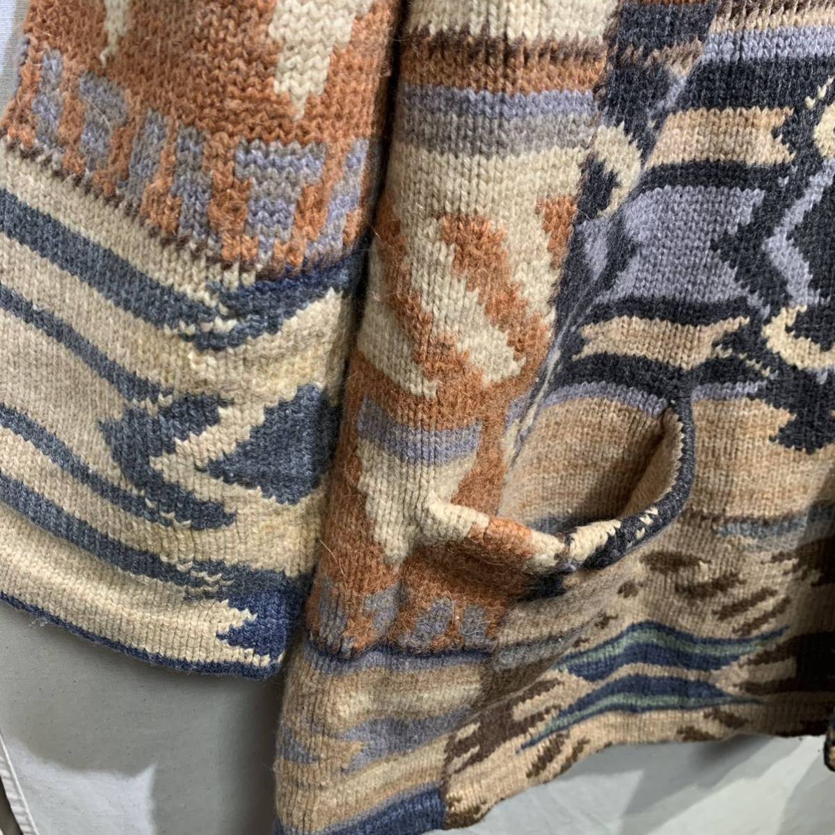 名作】90s RALPH LAUREN ネイティブ ニットガウン ヴィンテージ HAND 