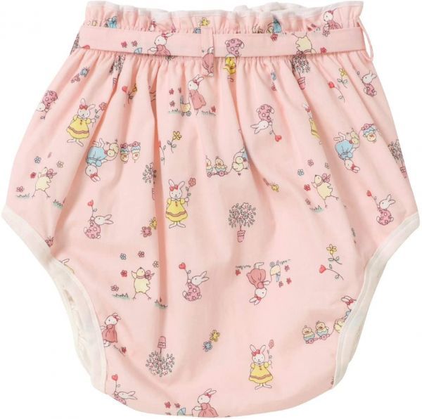 おむつカバー Mサイズ ピンク白チェック 裏白撥水 金属ホック 腰紐付 