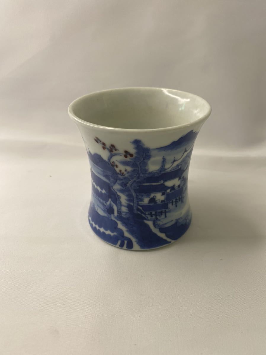 中国古玩 大清乾隆年製款 染付 青磁 花瓶 花器 花入 古陶磁器 古美術 □中国古玩 大清乾隆年製 青華染付 花瓶 高さ約