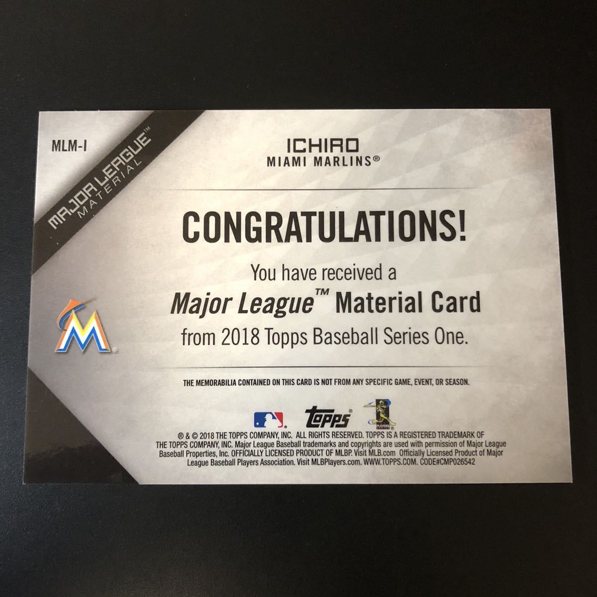 99枚限定 イチロー 2018 Topps Series 1 実使用バットパッチカード