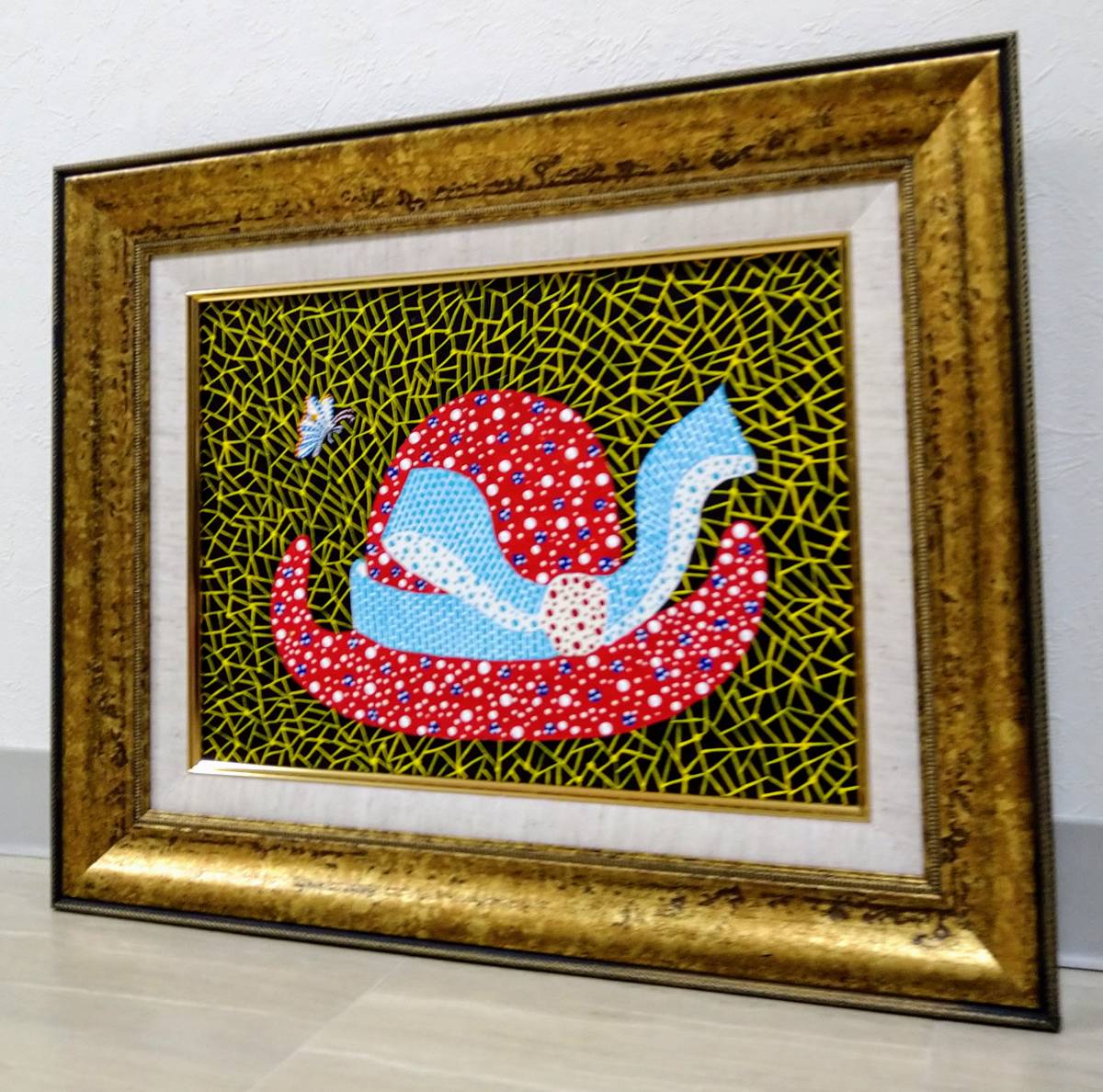 草間彌生【帽子】手描き肉筆保証/サイン有/アクリル/油彩/絵画/模写/F4