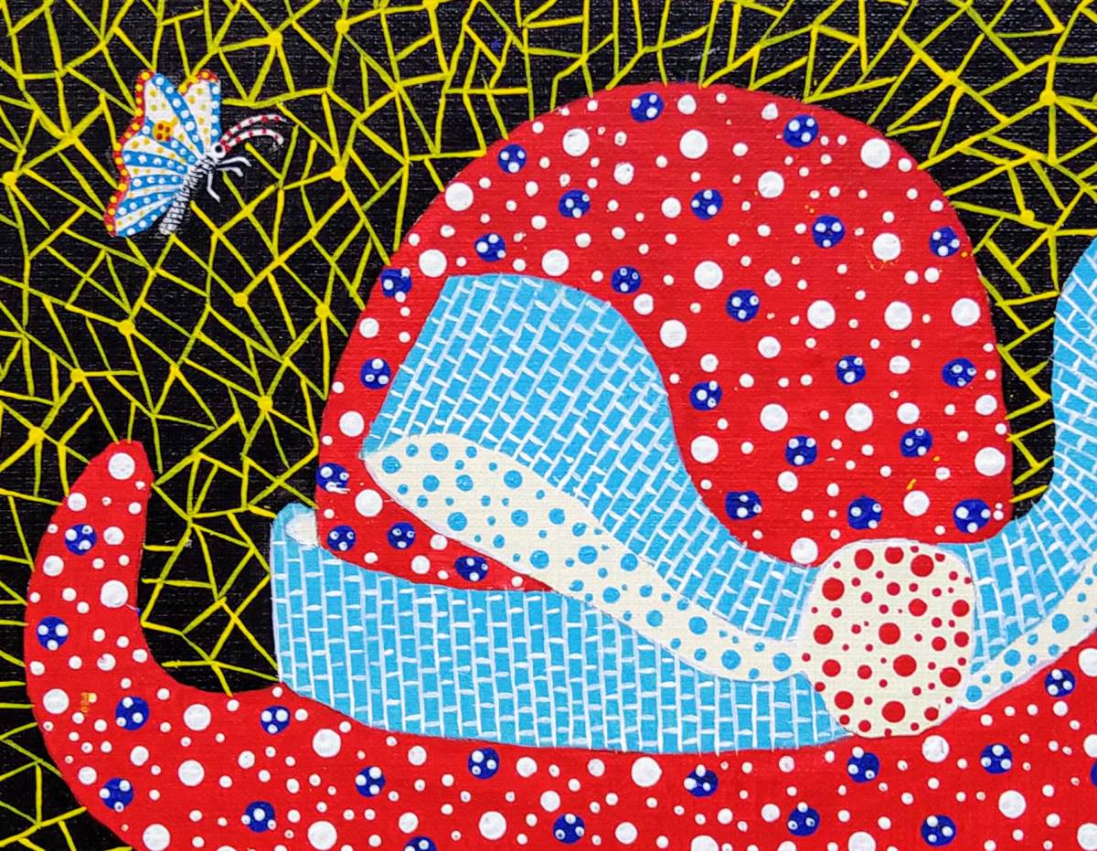 草間彌生【帽子】手描き肉筆保証/サイン有/アクリル/油彩/絵画/模写/F4
