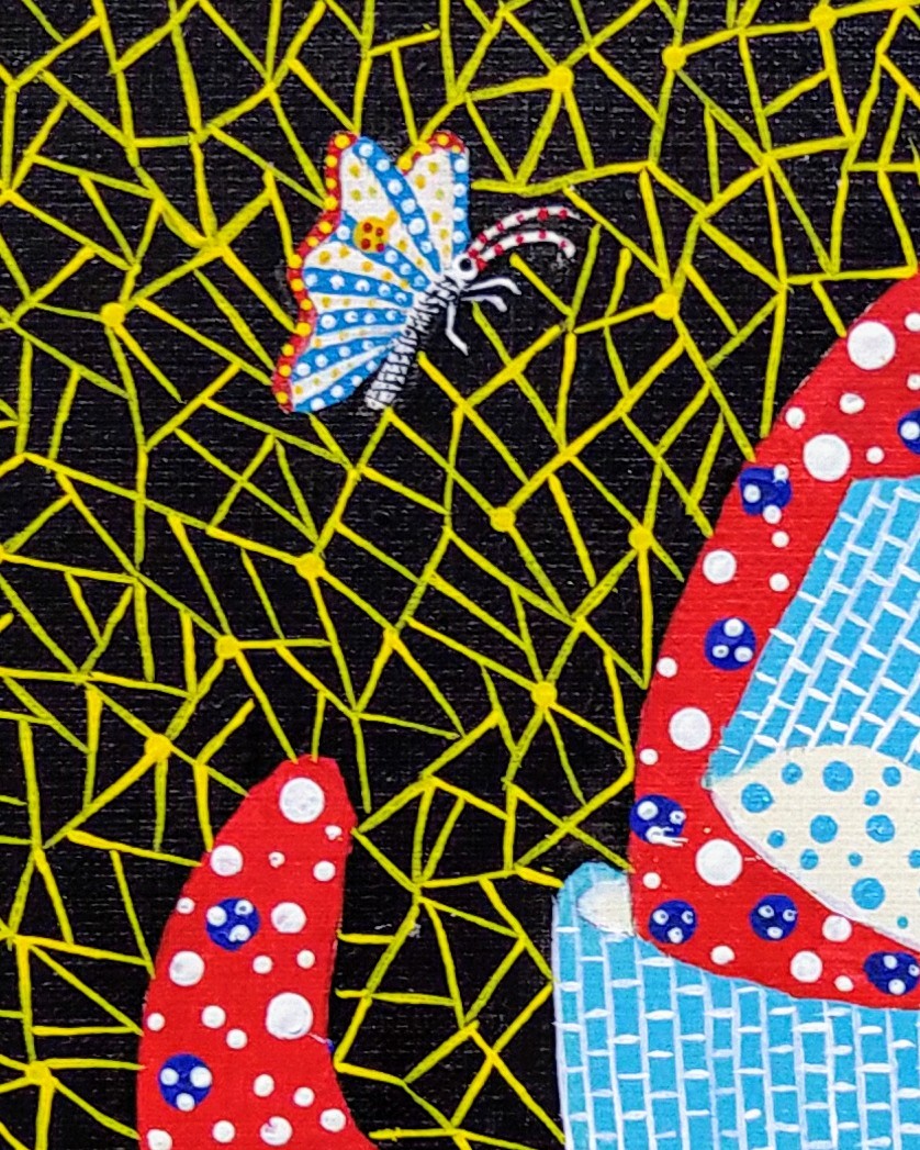 草間彌生【帽子】手描き肉筆保証/サイン有/アクリル/油彩/絵画/模写/F4