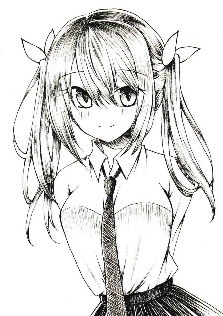 手描き白黒イラスト ツインテ女の子 手描きイラスト 売買されたオークション情報 Yahooの商品情報をアーカイブ公開 オークファン Aucfan Com
