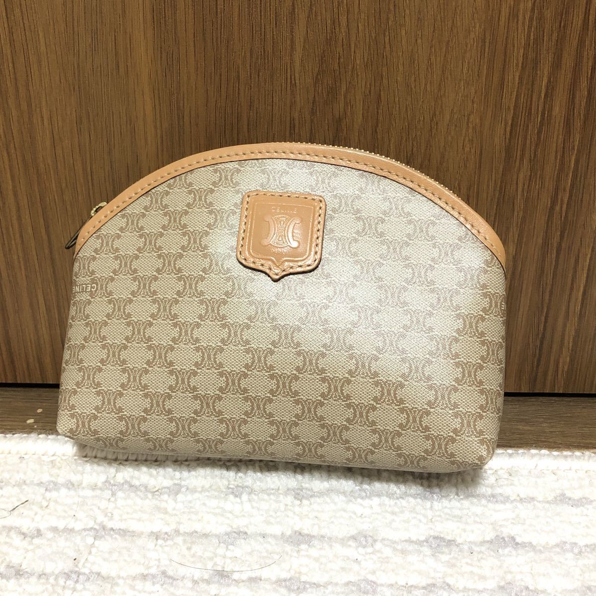 マカダム柄 CELINE ポーチ セリーヌ ベージュ レザー ミニ マルチ 