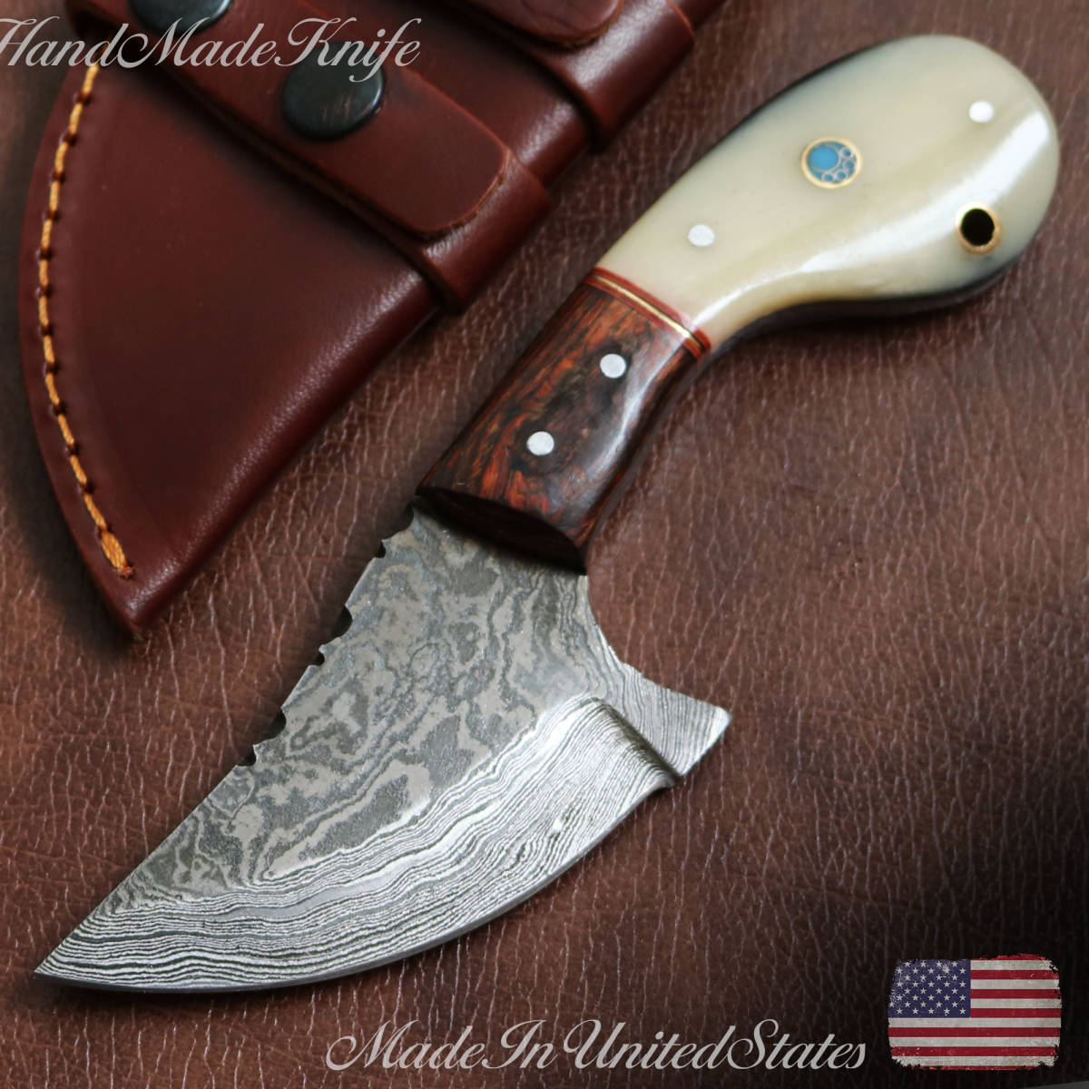 新品，定番 ハンドメイド アウトドア ダマスカス コンパクトスキナーナイフ/フルタング/職人製作1点物/専用本革シース付属/ブッシュクラフト(ナイフ)｜売買されたオークション情報、yahooの商品情報を その他