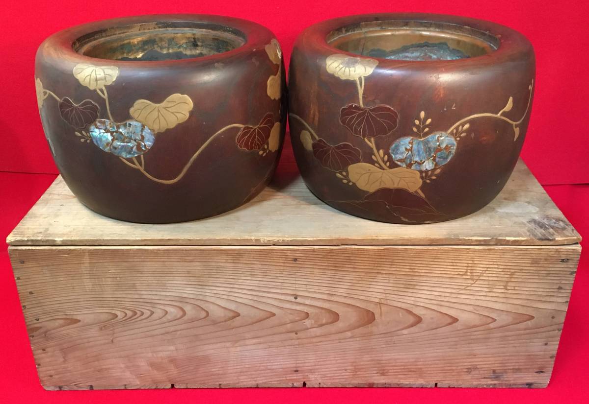 共箱 螺鈿細工 茶道具 山中塗 - トレー 香合 菊蒔絵 桂寛作 半月膳