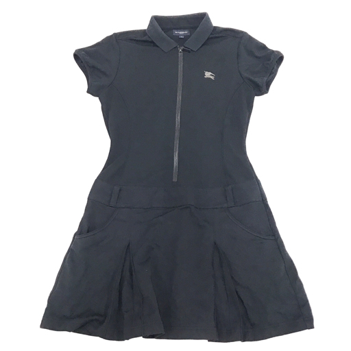 Burberry ゴルフ レディース ワンピース ブラック サイズ1 バーバリー ゴルフ サイズ 1 半袖 ワンピース フロントジップ レーヨン