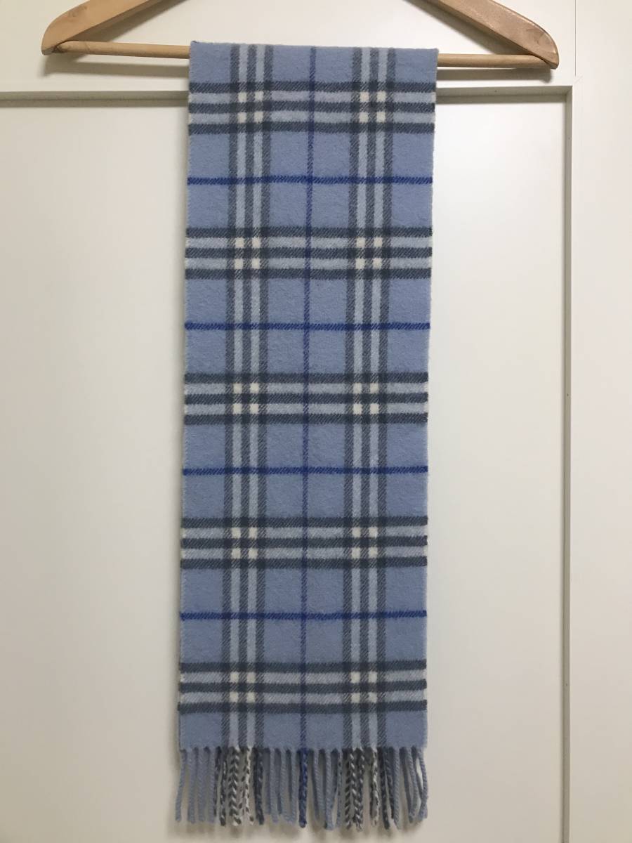 BURBERRY　バーバリー　マフラー　ラムウール100%　小さめマフラー　水色　送料無料!! BURBERRY マフラー バーバリー 100% ラムウール ウール100の通販