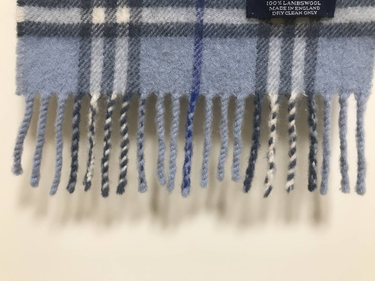 BURBERRY　バーバリー　マフラー　ラムウール100%　小さめマフラー　水色　送料無料!! BURBERRY マフラー バーバリー 100% ラムウール ウール100の通販