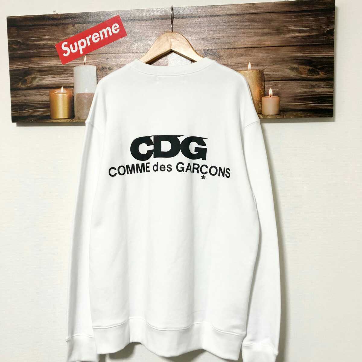 L 新品 COMME des GARONS CDG CREW NECK SWEATSHIRT WHITE コム デ 