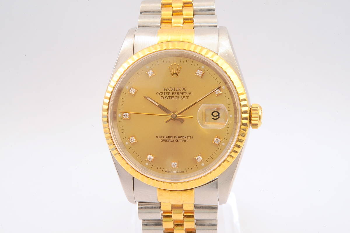 全国無料，大人気 10Pダイヤ ロレックス オイスターパーペチュアルデイトジャストRef 16233G ROLEX OYSTER PERTETUAL DATEJUST 3135自動巻 腕時計 S922930(本体)｜売買されたオークション情報、yahooの商品情報をアーカイブ公 デイトジャスト