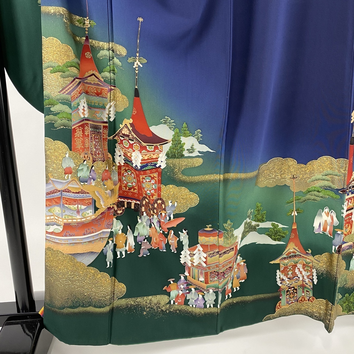 振袖 美品 名品 幾久重袖 祇園祭の風景 山鉾 金彩 染め分け 濃紺 袷 