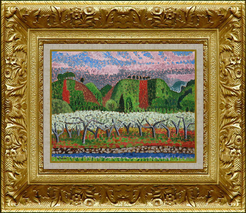 桃]☆早津 剛【赤塩の家】＊共シール [工芸]＊独立展＊桜と古民家風景