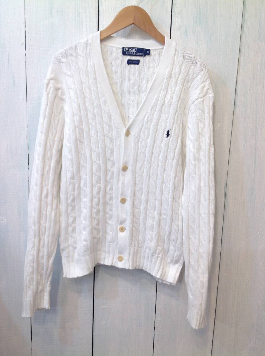 品質保証，送料無料 POLO Ralph Lauren ポロ ラルフローレン コットン ケーブルニット カーディガン 胸ロゴ メンズSM 白 良品綺麗(セーター)｜売買されたオークション情報、yahooの商品情報をアーカイブ公開 - オーク 男性用