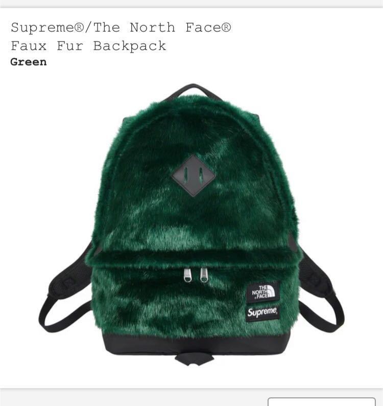 20fw supreme the north face faux fur backpack Black グリーン