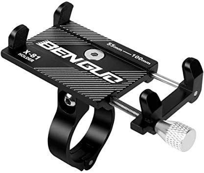 黒 OnKJ 自転車 スマホ ホルダー 携帯電話ホルダー オートバイ バイク スマートフォン アルミ製 GPSナビ スタンド 振_1