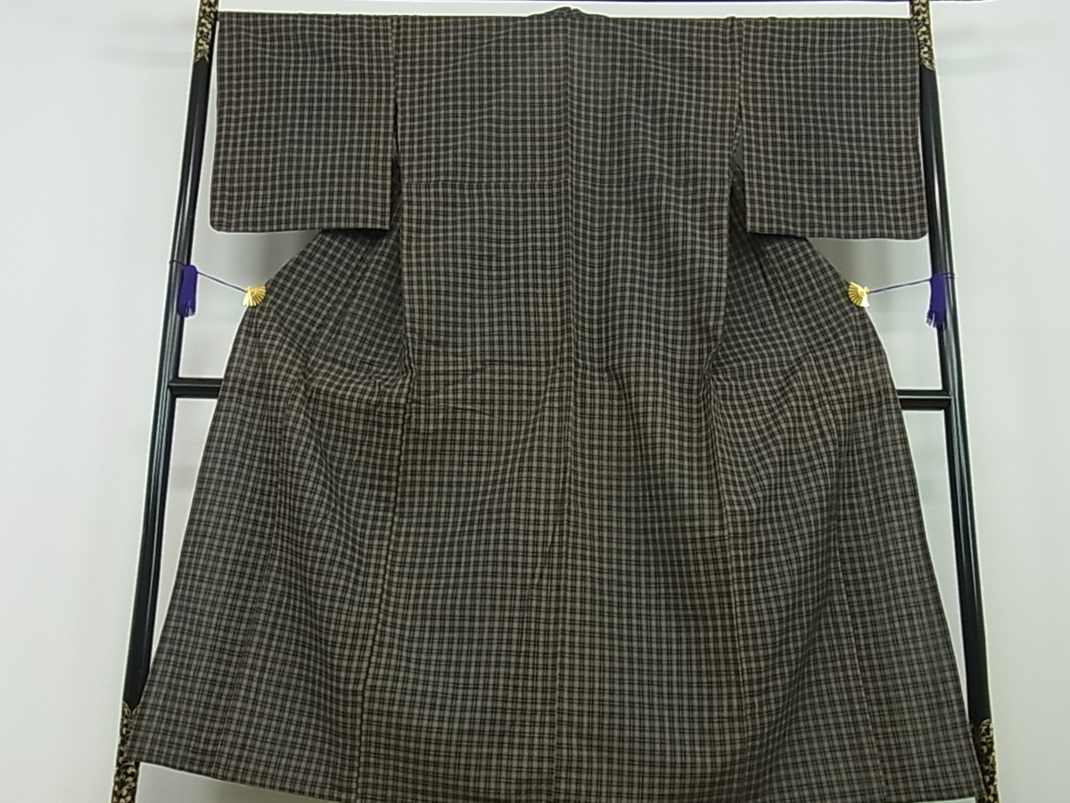 100%新品，爆買い 花美人□草木染綿紬 越後片貝 格子 紺仁工房