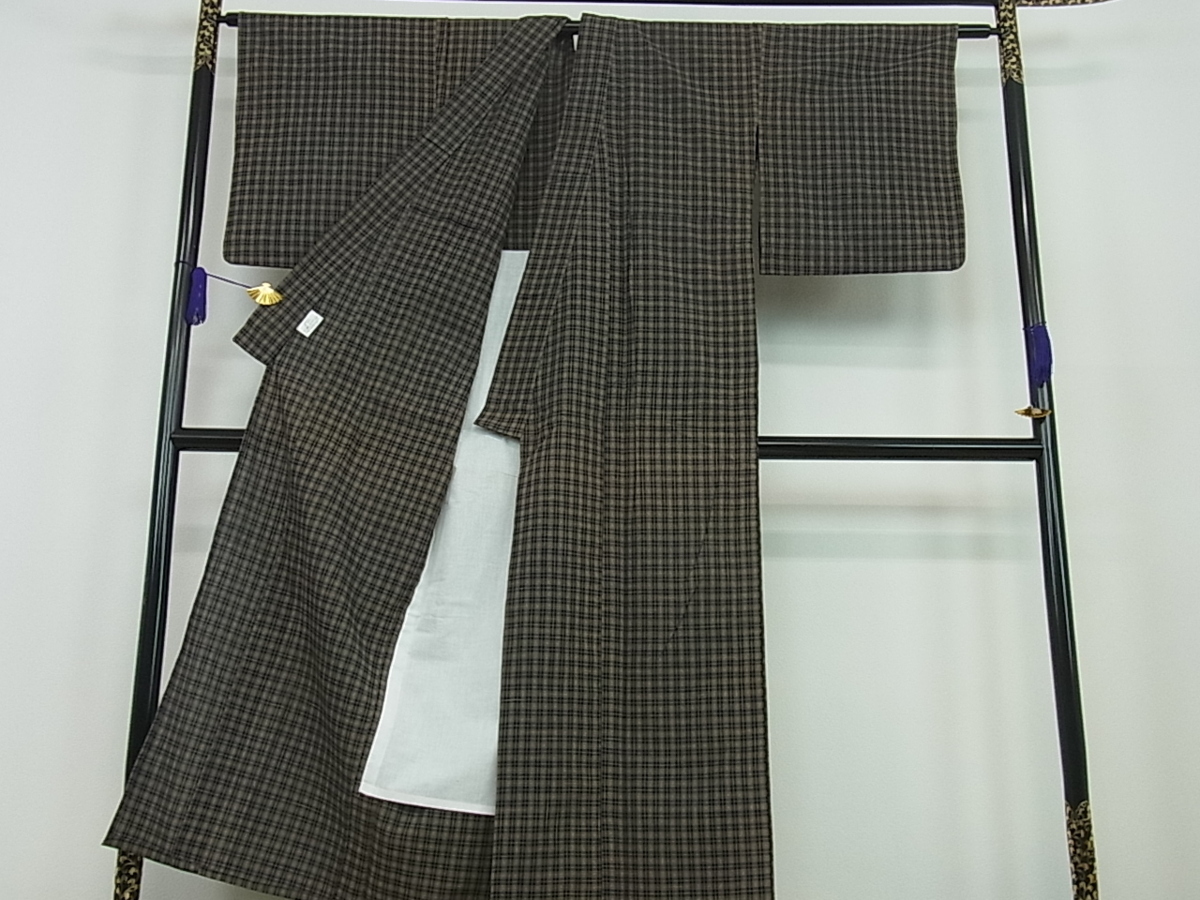 100%新品，爆買い 花美人□草木染綿紬 越後片貝 格子 紺仁工房