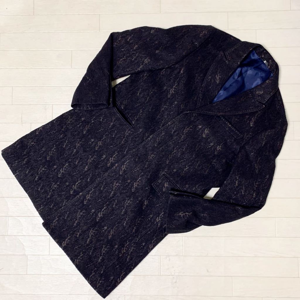 1429□【日本製】LANVIN ランバン　ウールコート　デザインコート　アウター　トップス　ブラック　総柄　メンズ　サイズ 46 | LANVIN COLLECTION Lanvin（コート・ジャケット｜メンズファッション）の通販 レディース コートの通販