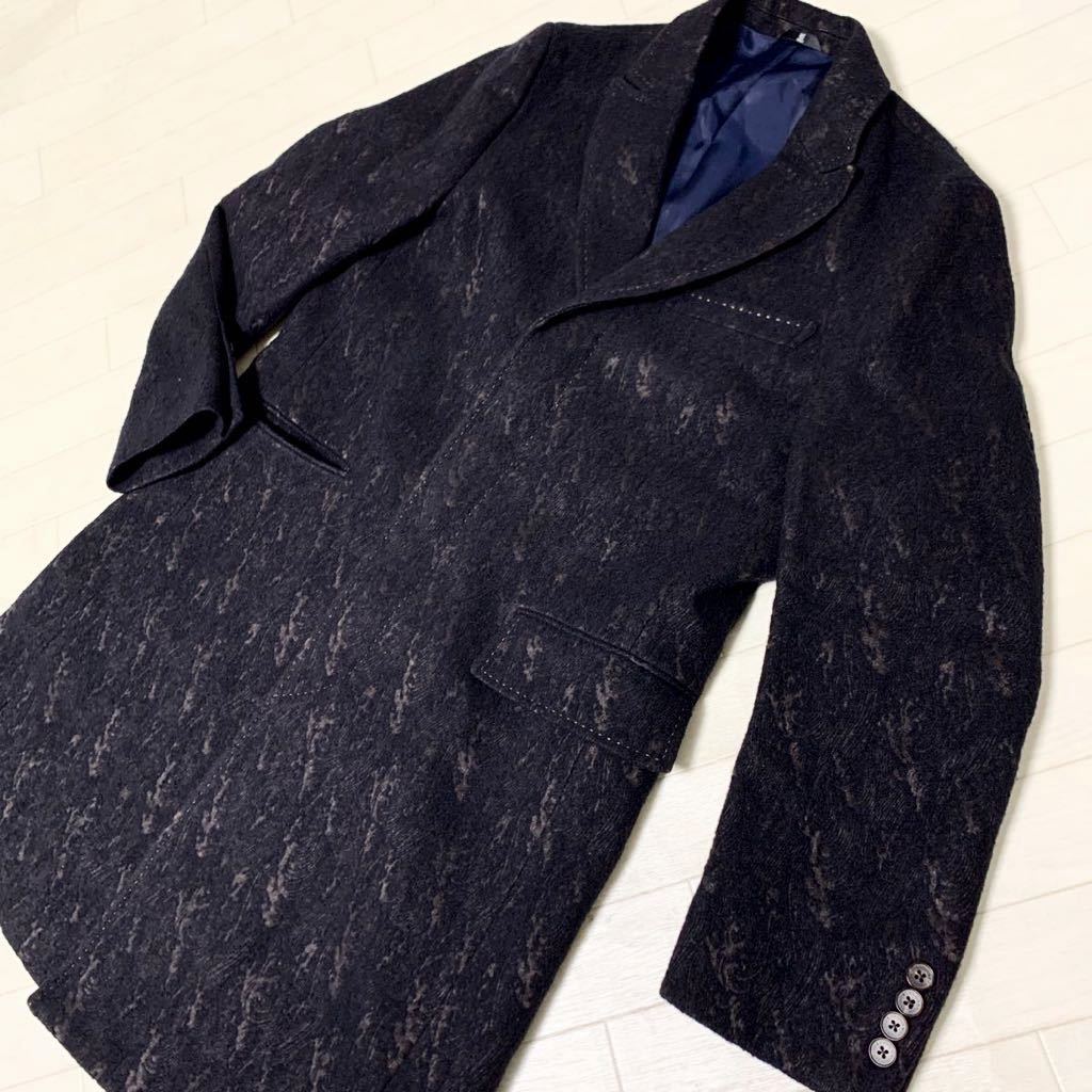 1429□【日本製】LANVIN ランバン　ウールコート　デザインコート　アウター　トップス　ブラック　総柄　メンズ　サイズ 46 | LANVIN COLLECTION Lanvin（コート・ジャケット｜メンズファッション）の通販 レディース コートの通販